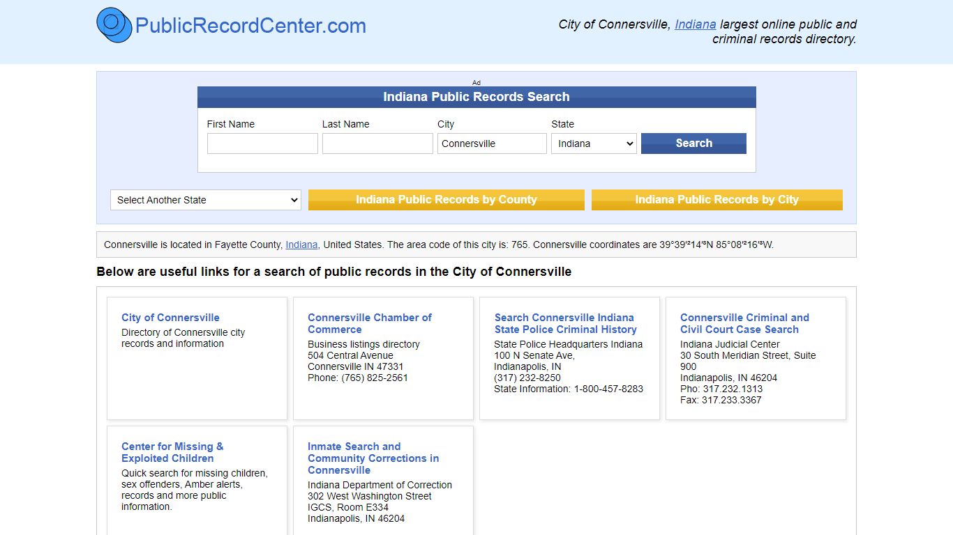 Connersville, Indiana Public Records and Criminal Background Check