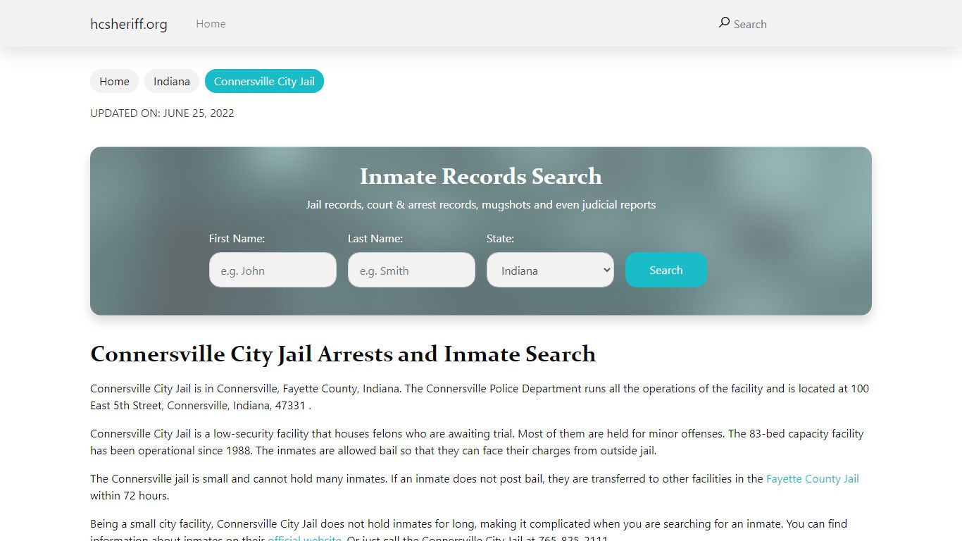 Connersville City Jail Arrests and Inmate Search